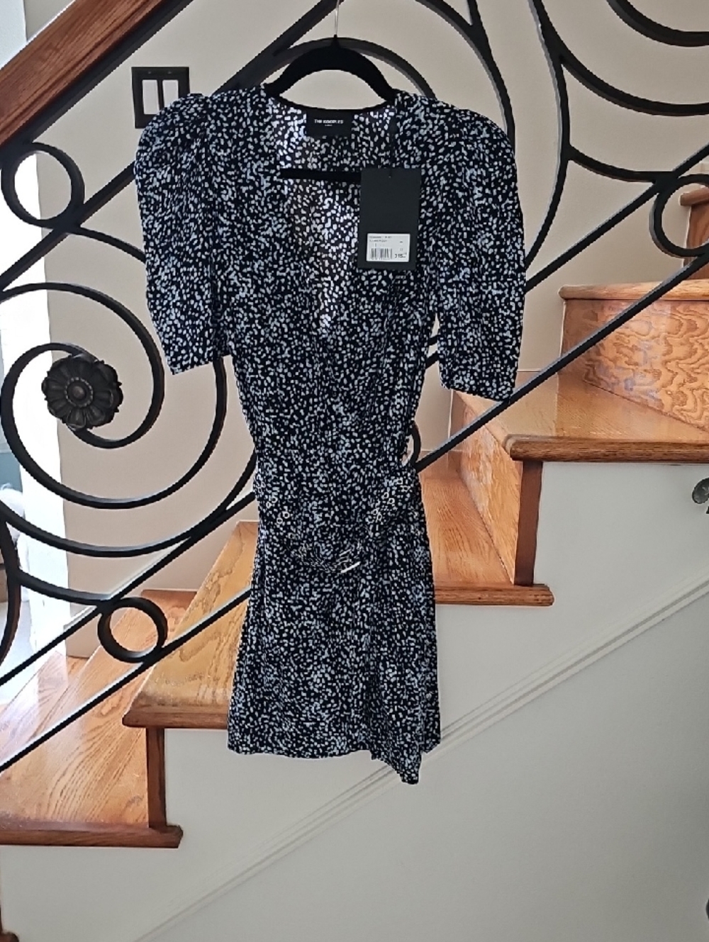 The Kooples Black and White Printed Mini Dress PTP 18